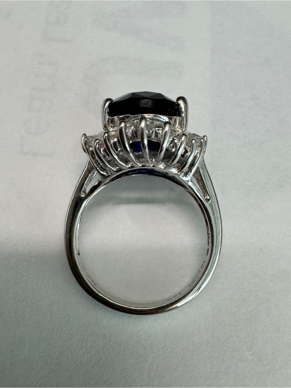 Avon Majestic Faux Sapphire Cocktail Ring Silver Tone Oval Halo Size 6